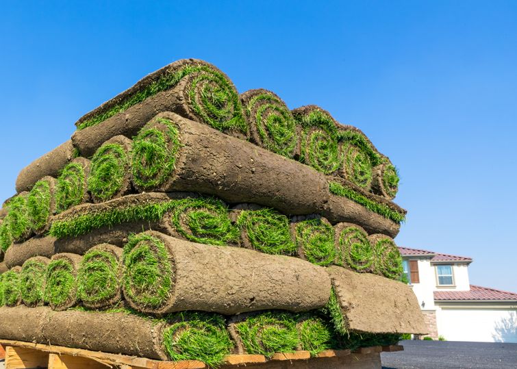 a pile of cost-effective grass sitting on top of a wooden pallet.