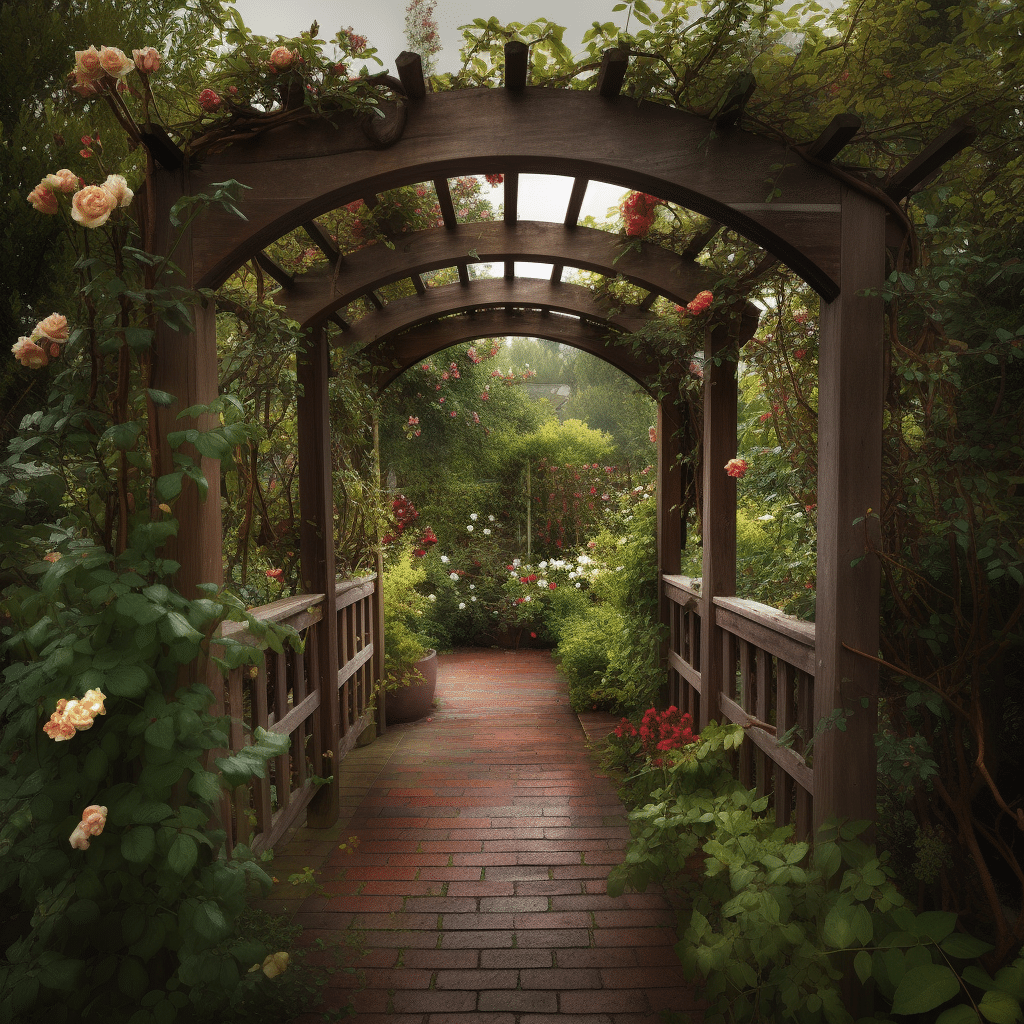 An alternative to gazebos, an archway leading to a garden full of roses.