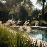 A pool surrounded by tall grasses.