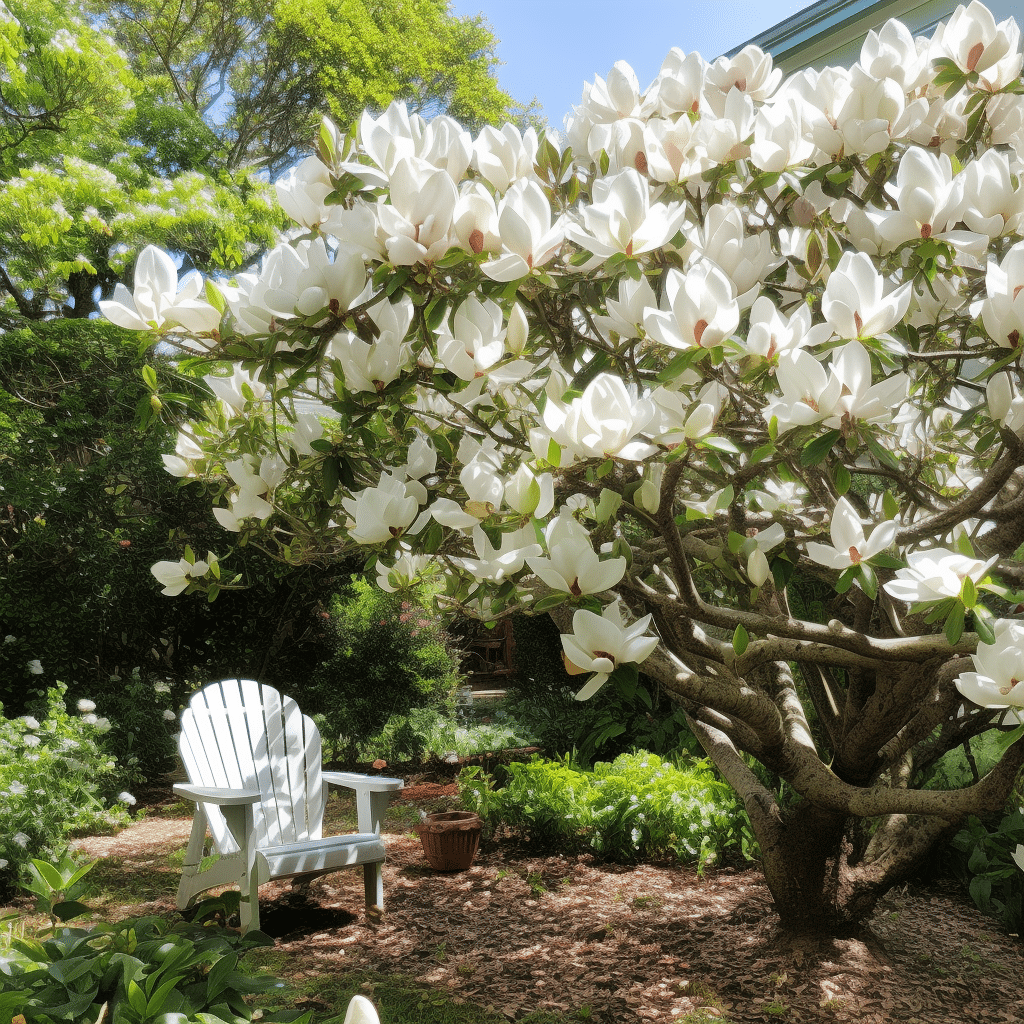 a white magnolia tree.