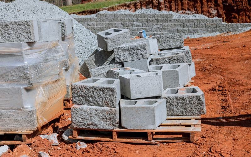 Concrete blocks for building a retaining wall.