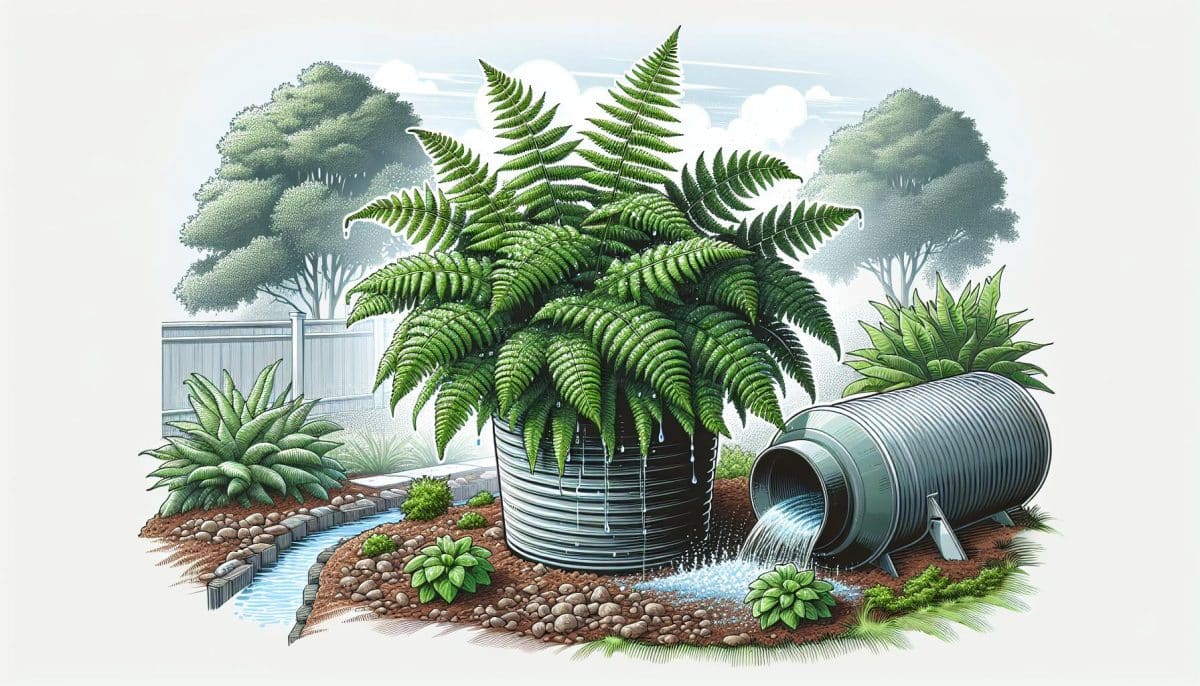 Green Ferns Watering Can Garden Illustration