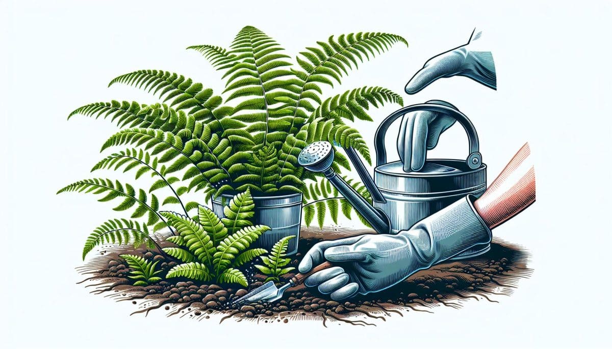 garden ferns watering can gloves
