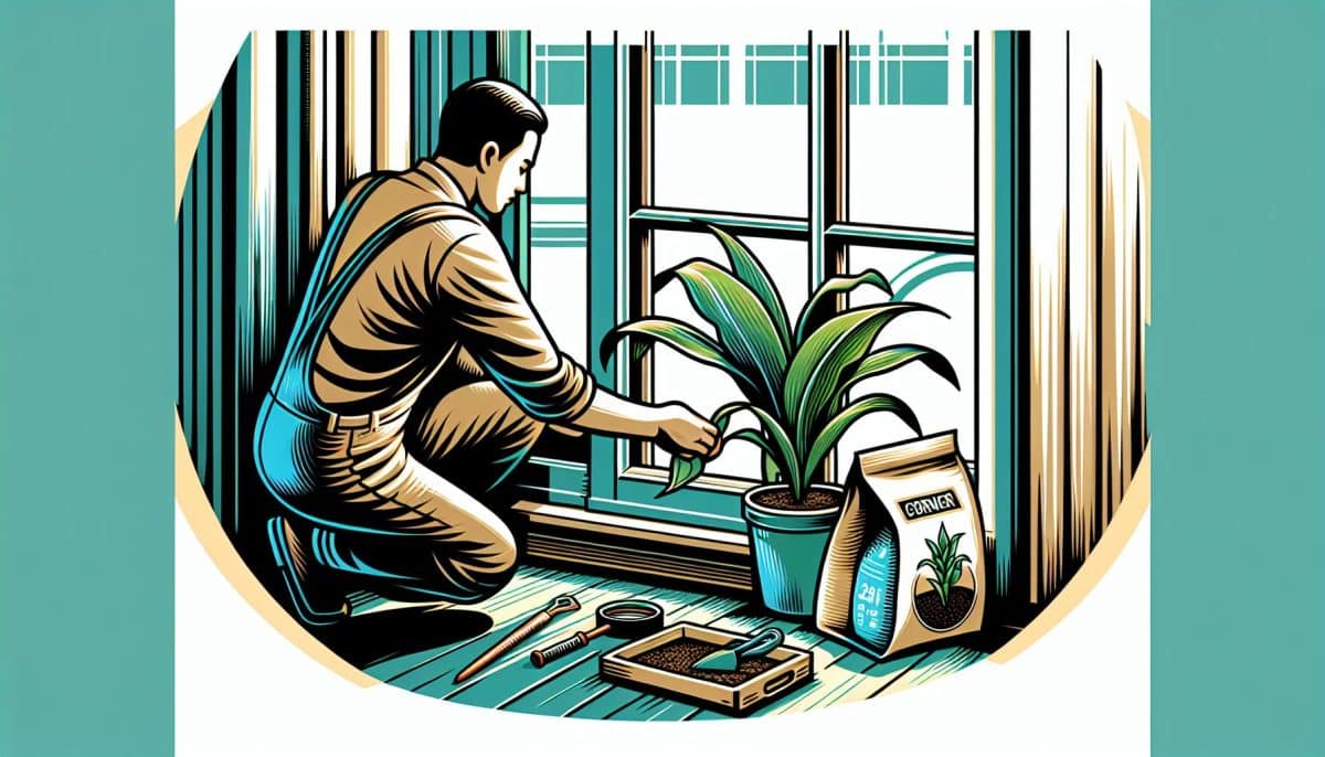 man watering indoor plants illustration