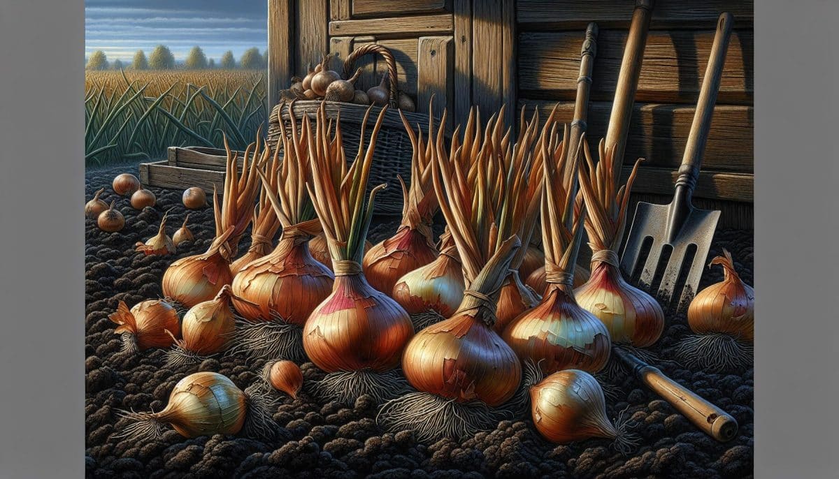 rustic onion harvest barn scene
