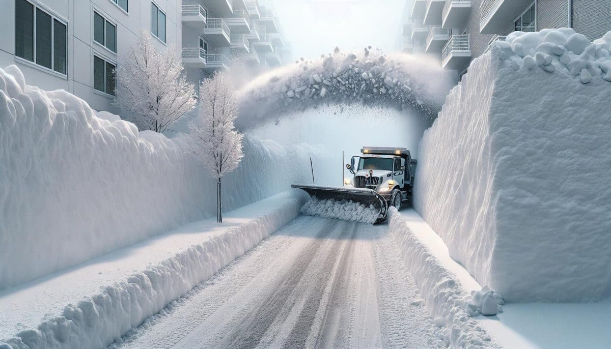 snow plow clearing street winter scene