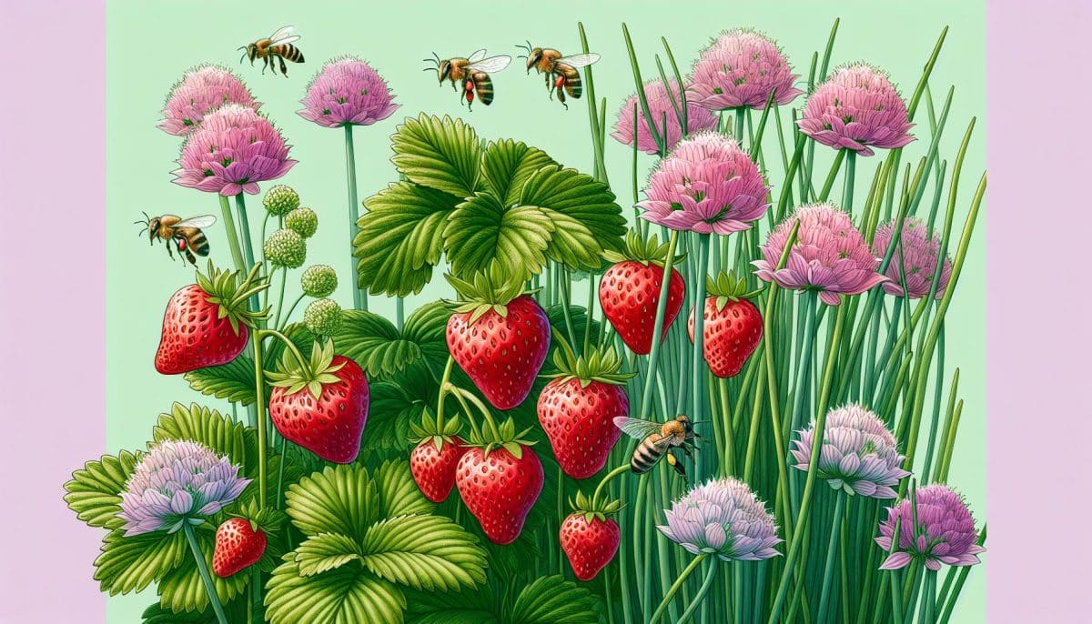 strawberries clover bees garden