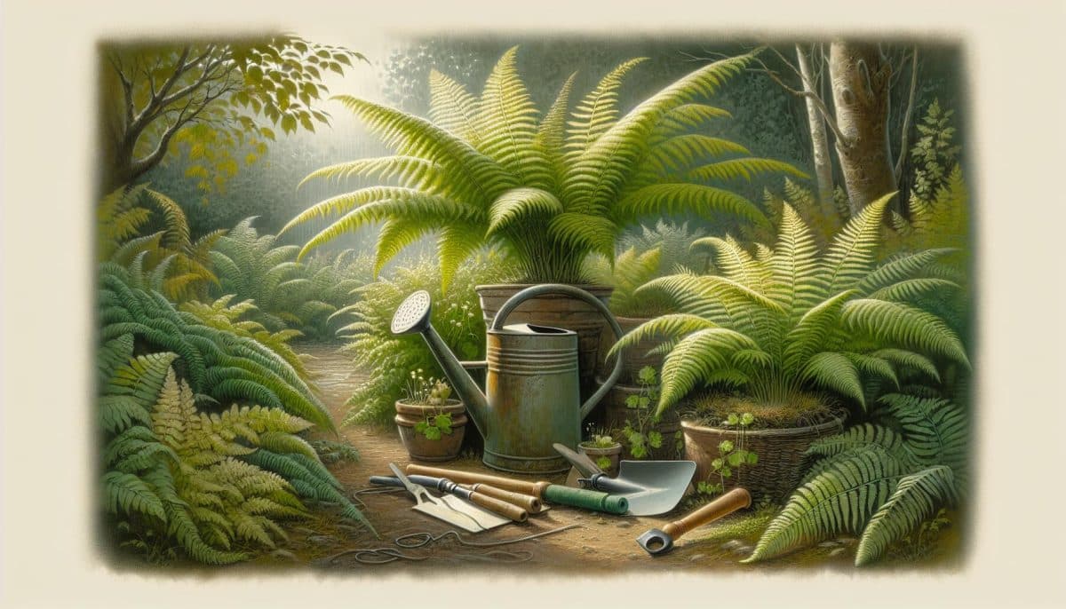 tranquil forest scene with watering can
