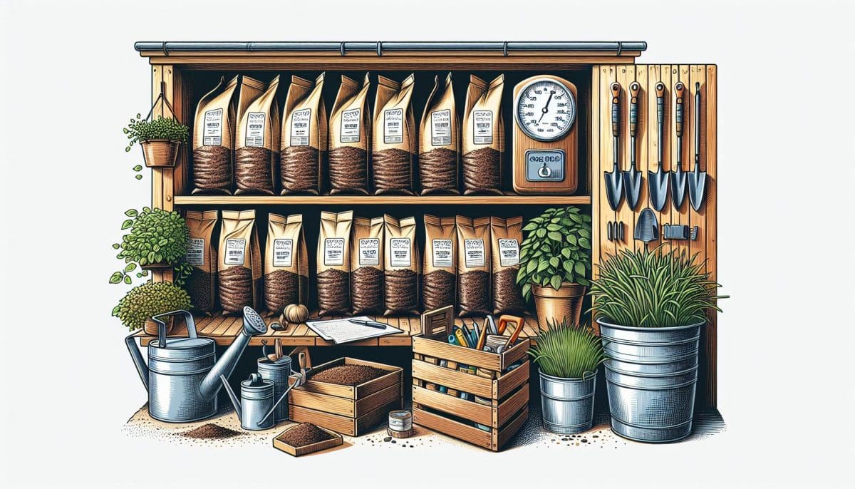 vintage garden tools and pots illustration