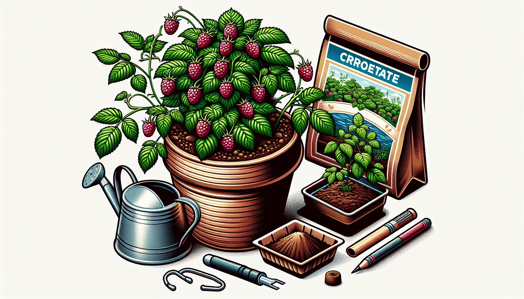 Gardening Tools and Plants Illustration