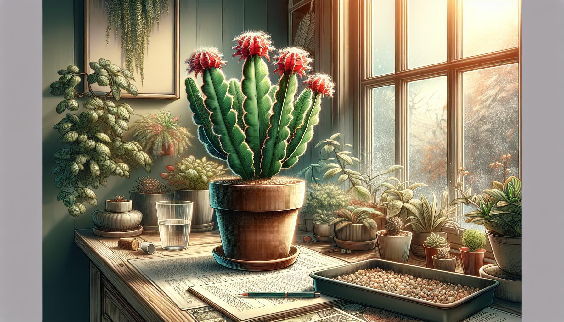 blooming cactus sunny window sill