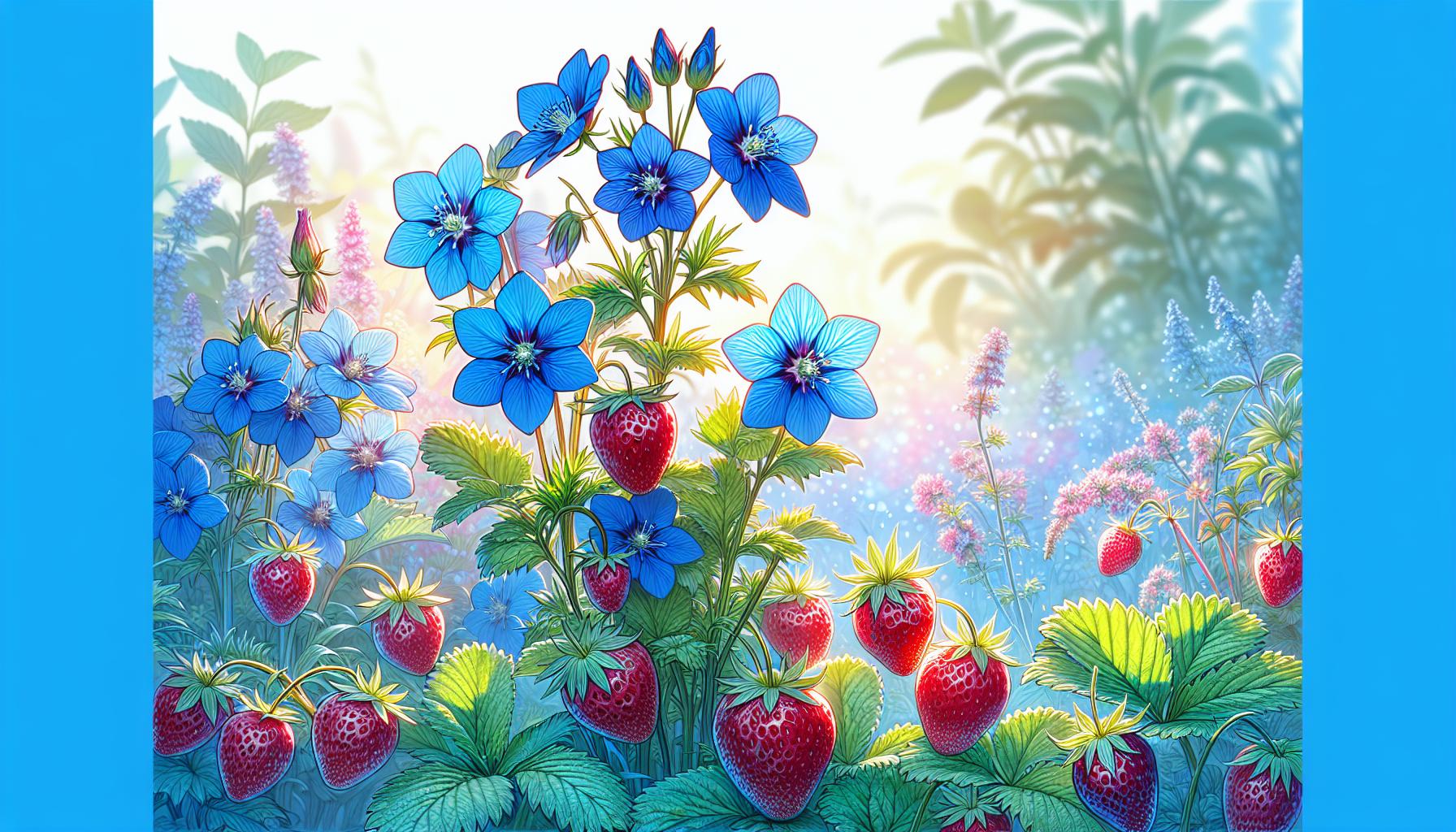 colorful garden flowers strawberries