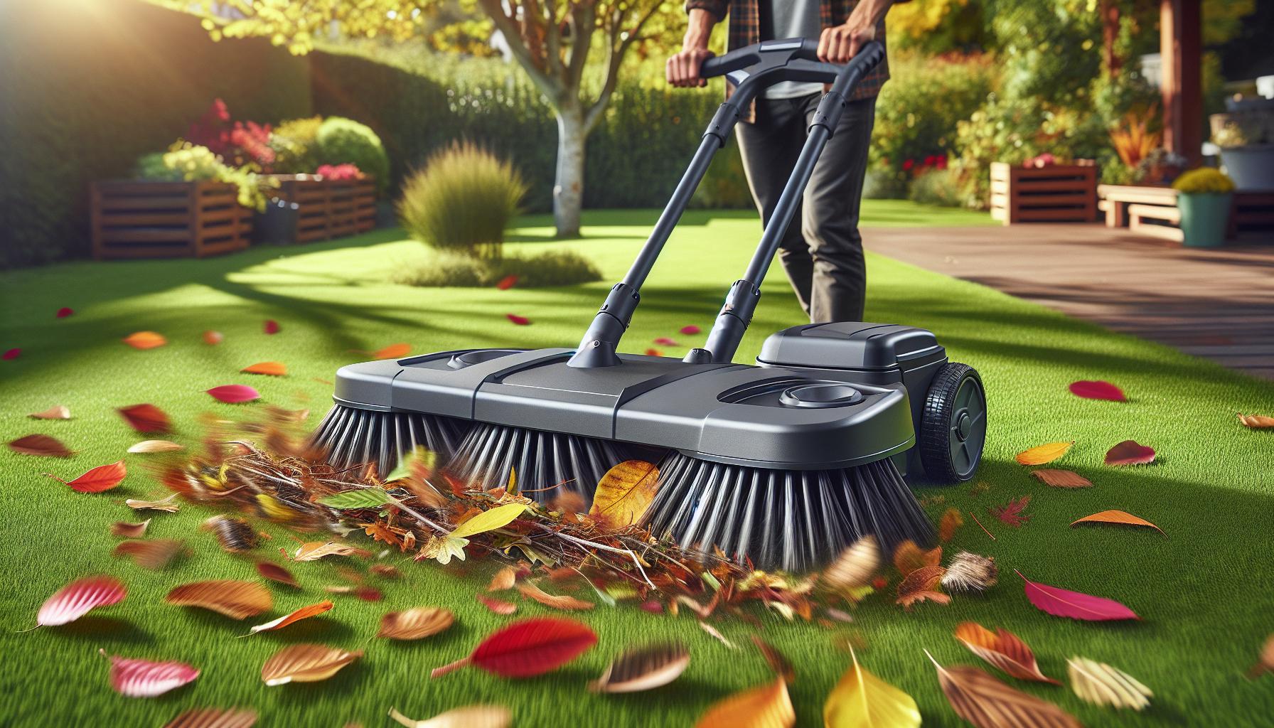 lawn sweeping autumn leaves clean garden