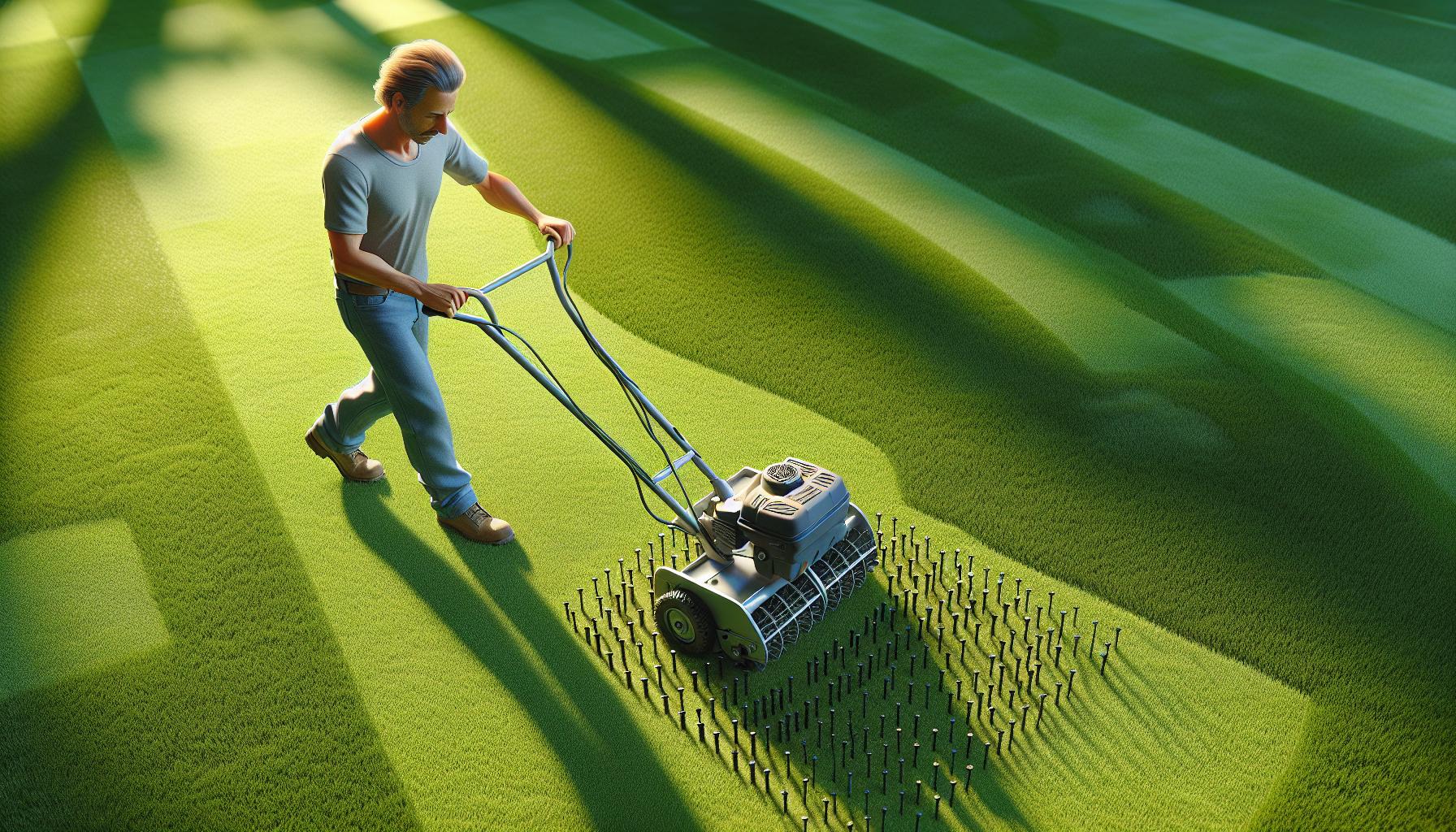 man mowing green lawn care