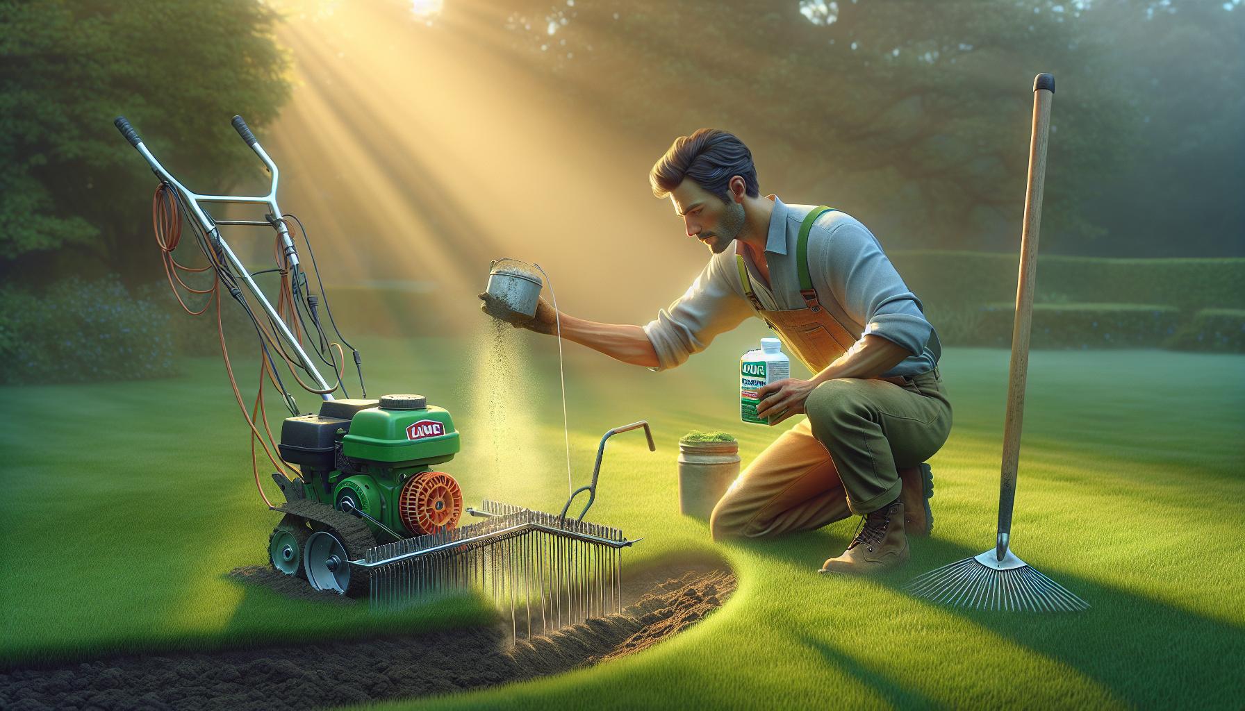 man painting green grass mowing lawn