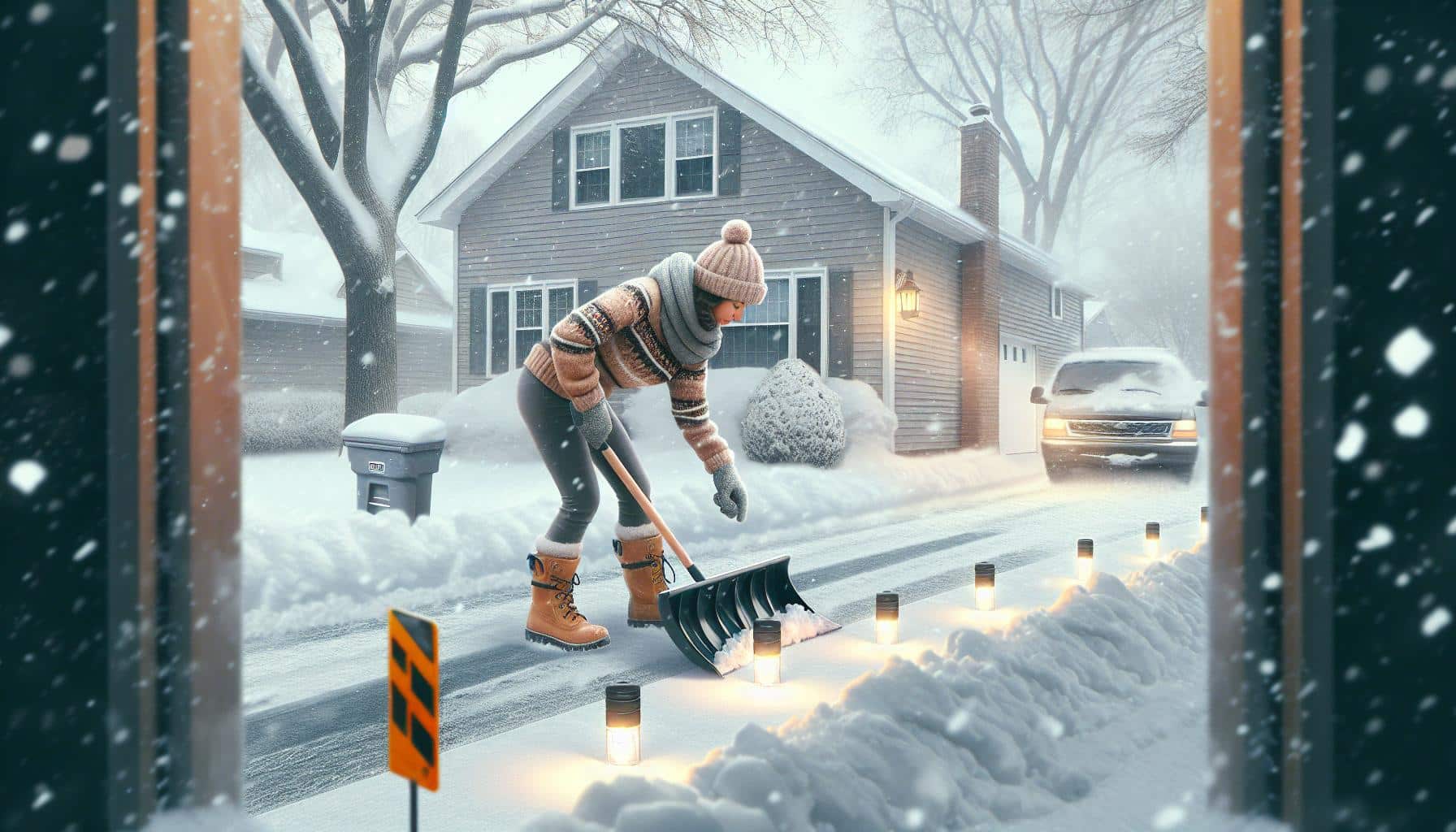 man shoveling snow during winter storm