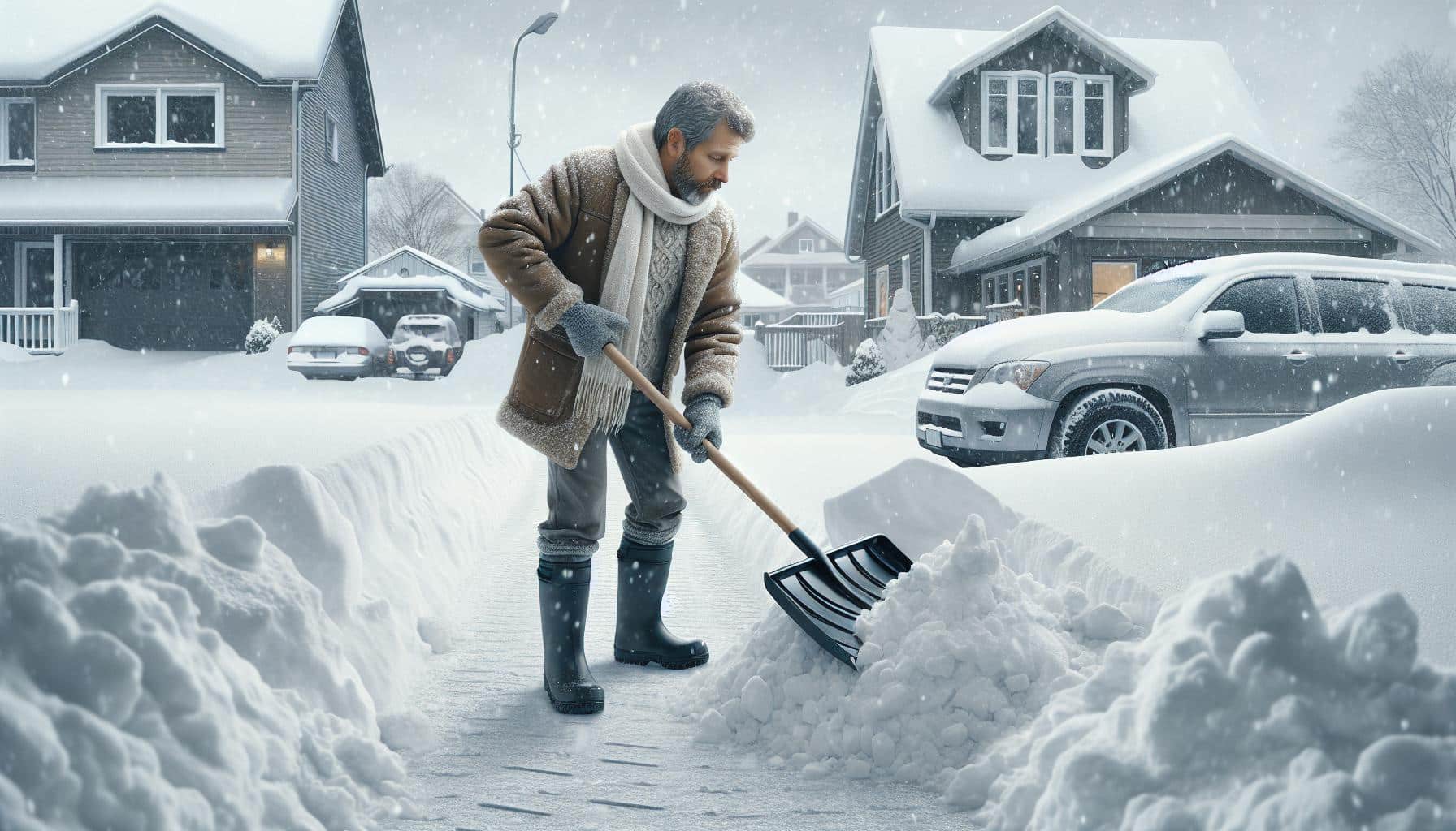 man shoveling snow in winter