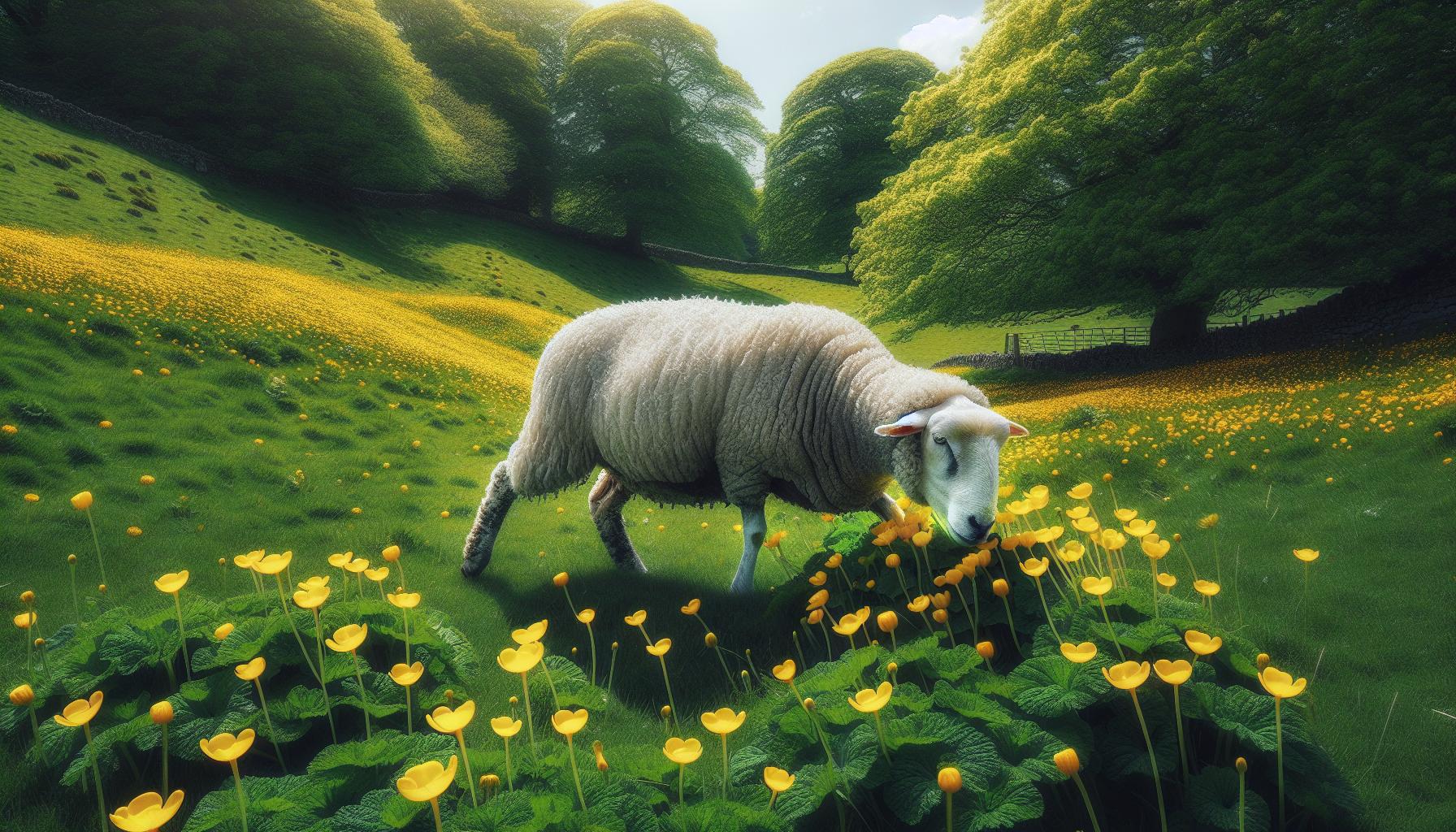 sheep in flower meadow spring scene