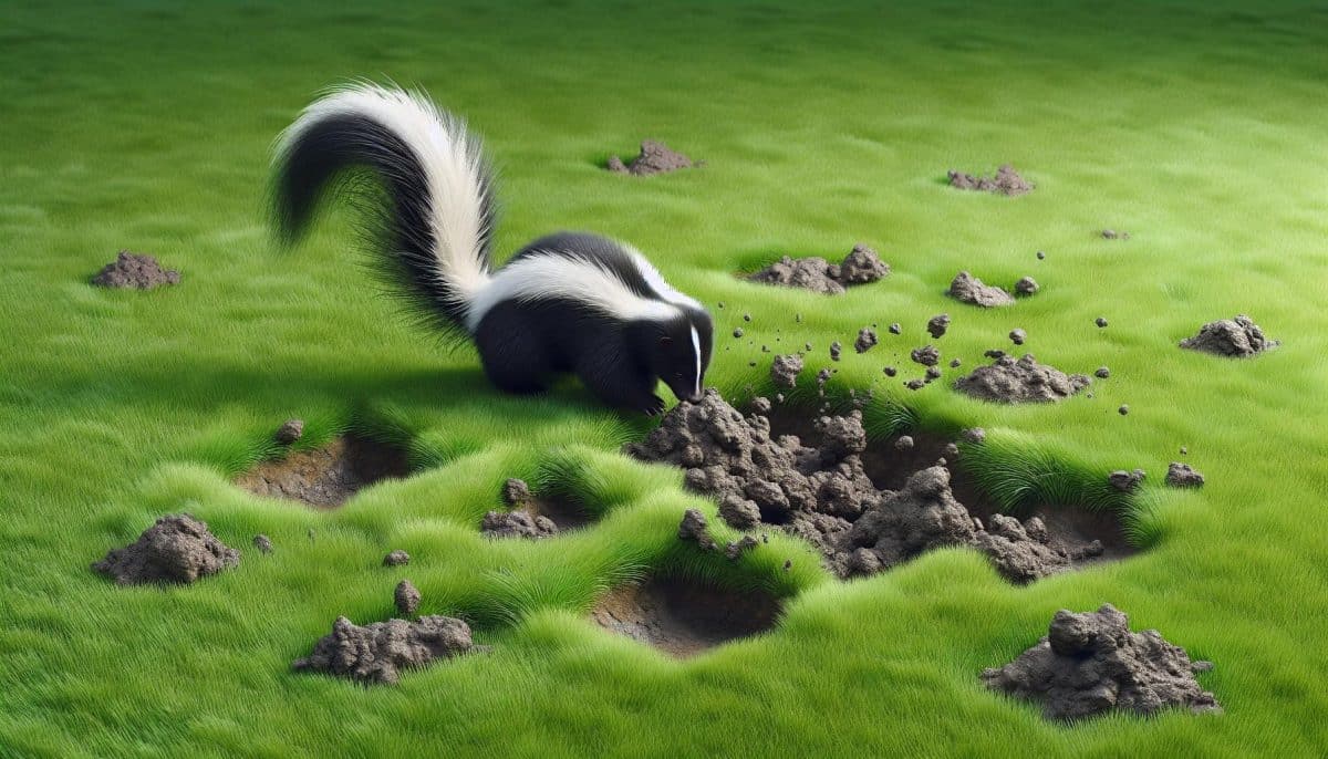 skunk digging holes in grass