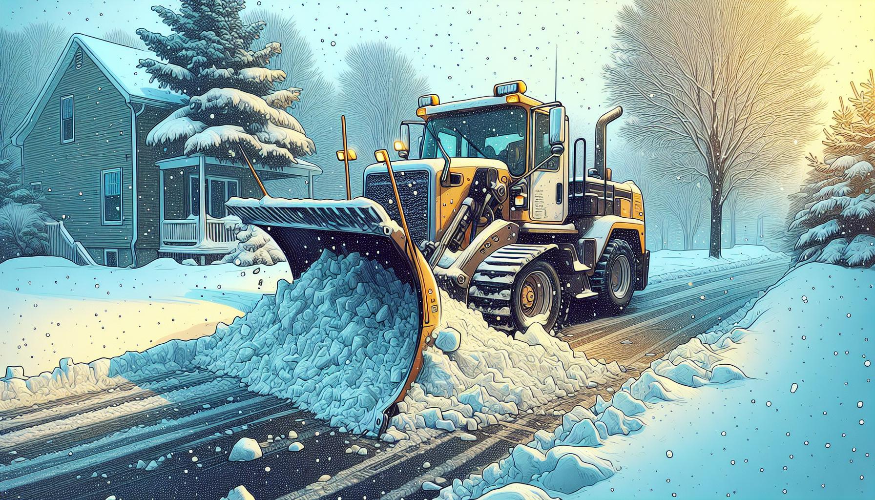 snow removal tractor clearing road winter scene