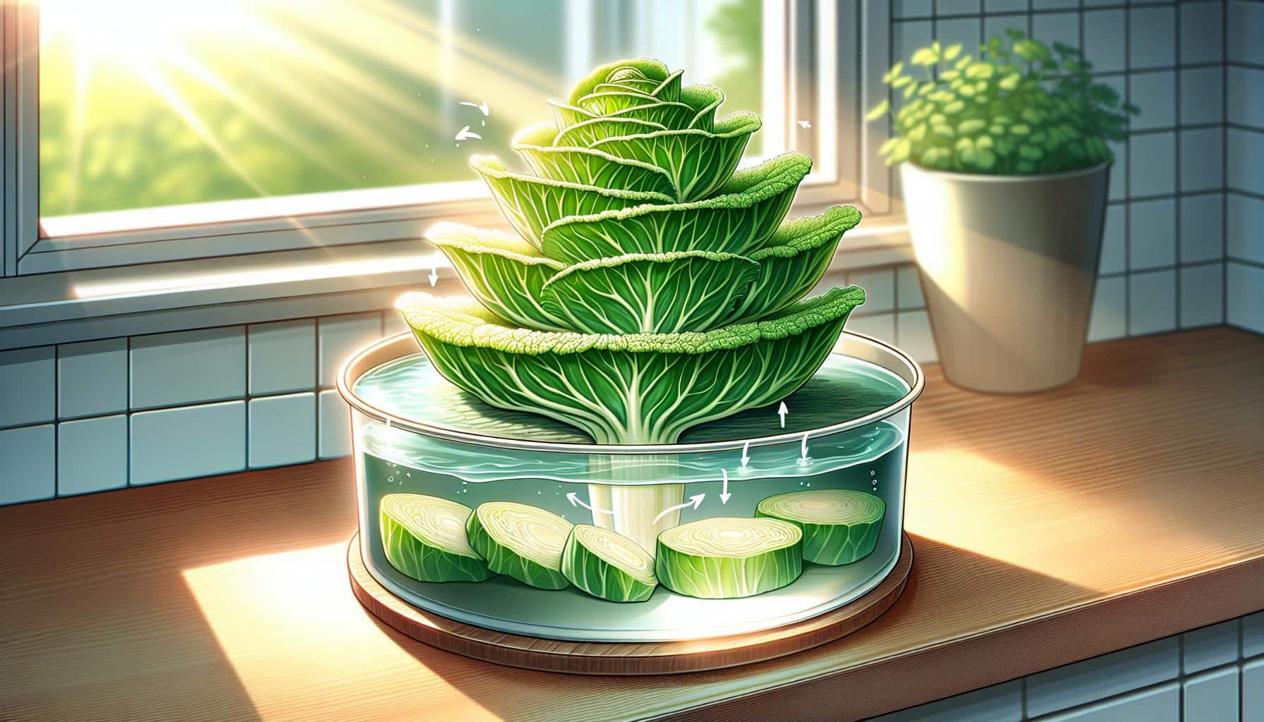sunny kitchen window cabbage art