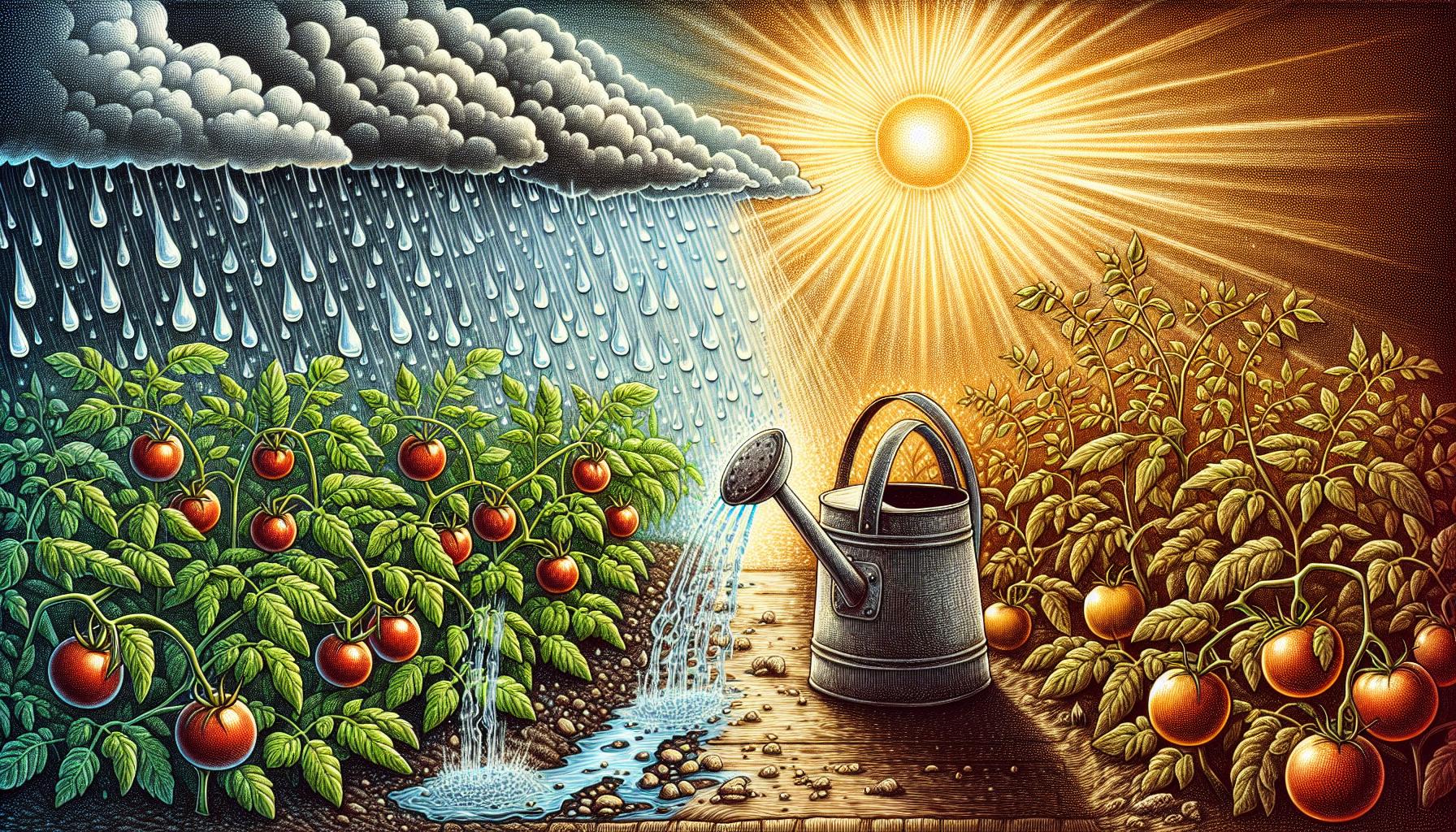 sunny rainy tomato garden illustration