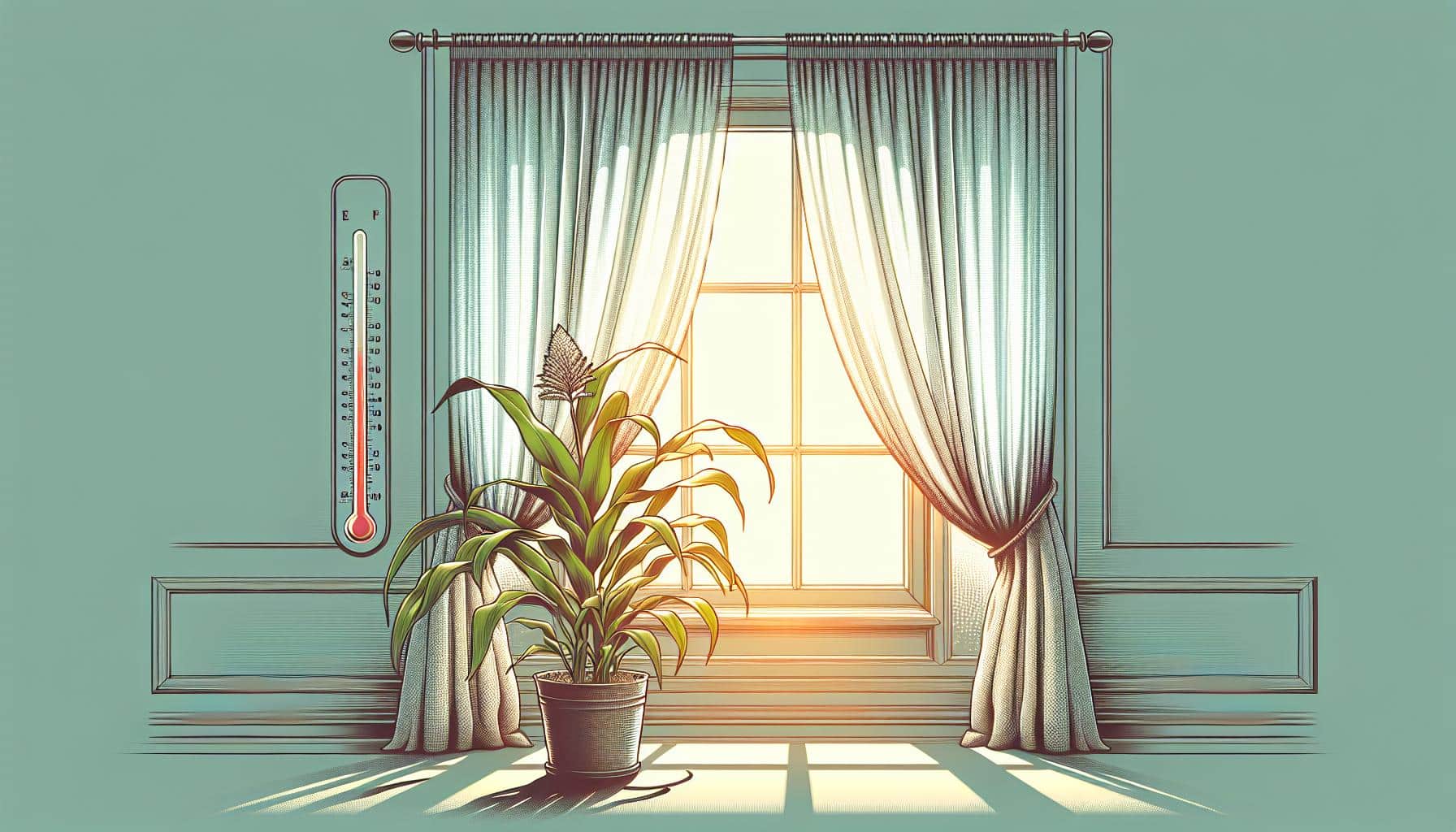 sunny room plant window thermometer