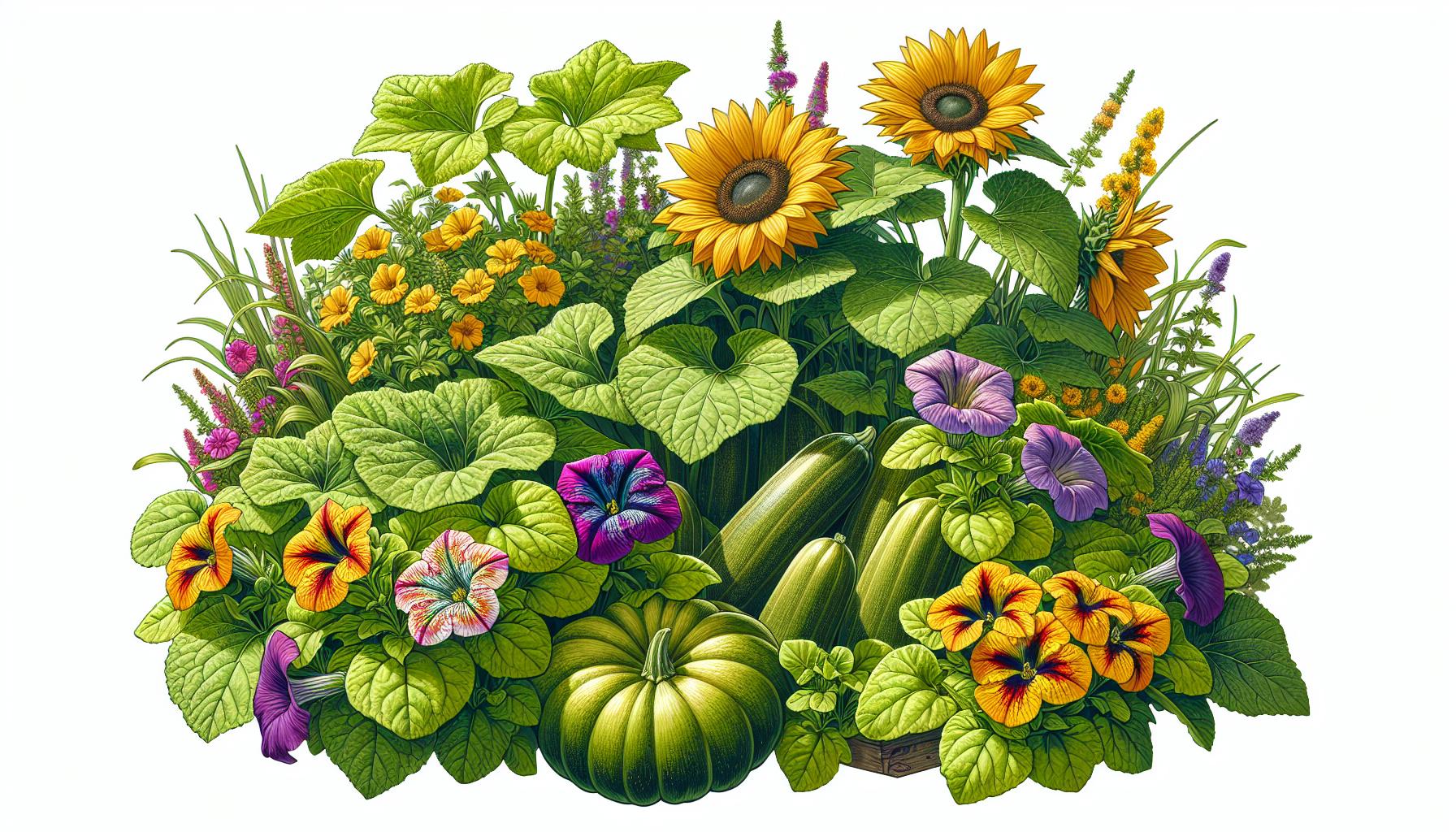 vibrant garden flowers and vegetables