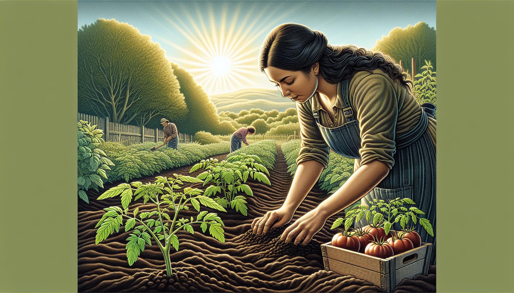 woman harvesting vegetables farm sunrise