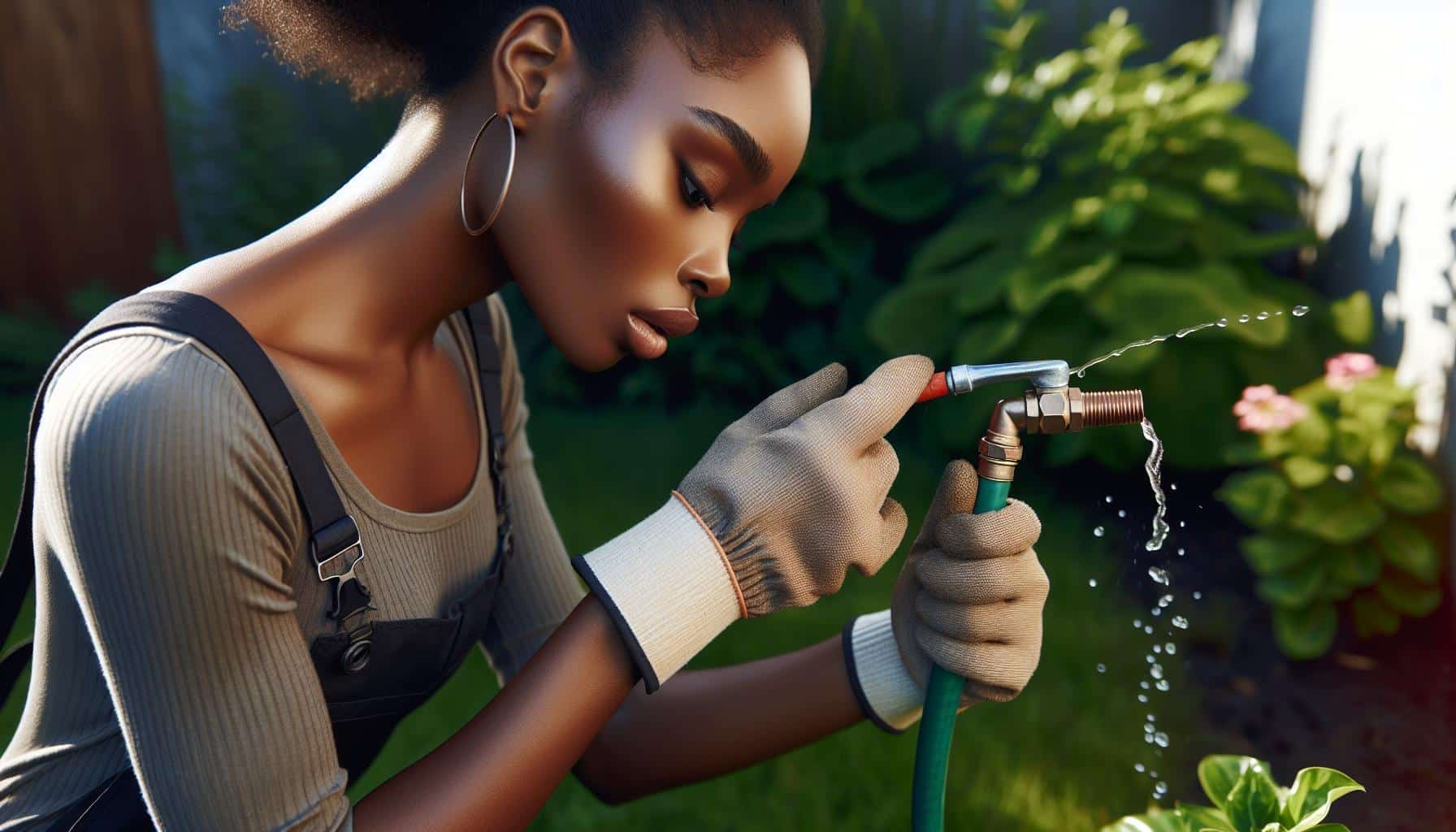 woman watering plants garden care